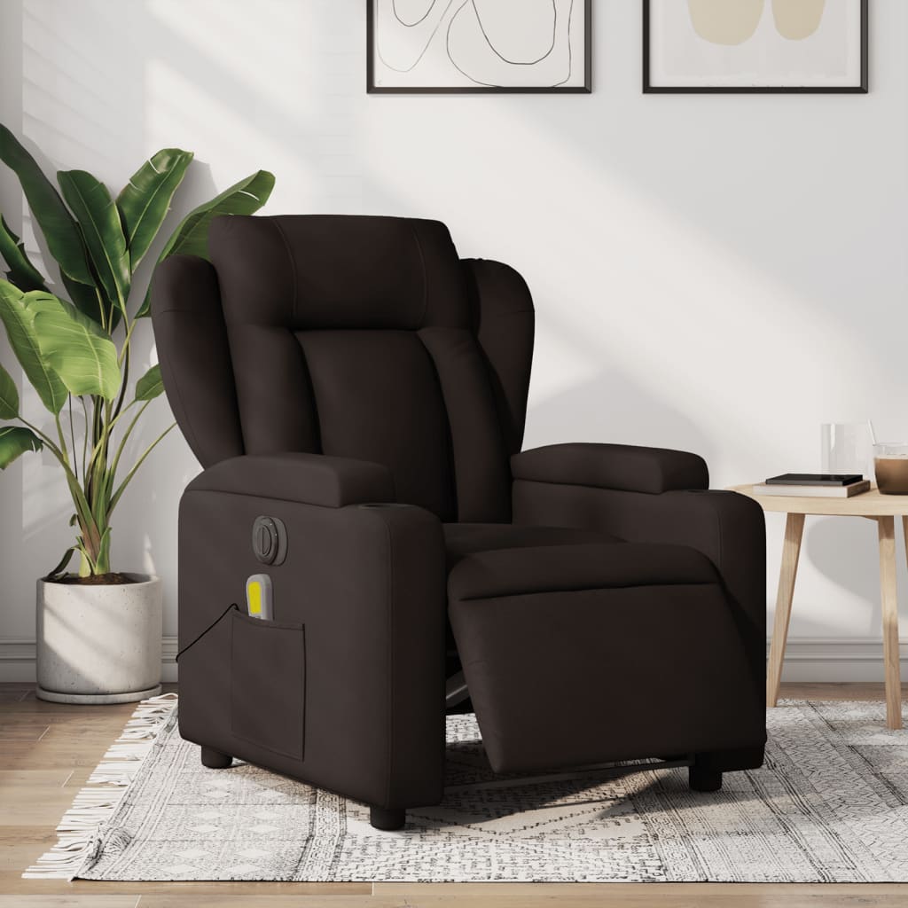 Fotoliu electric de masaj rabatabil, maro închis, textil
