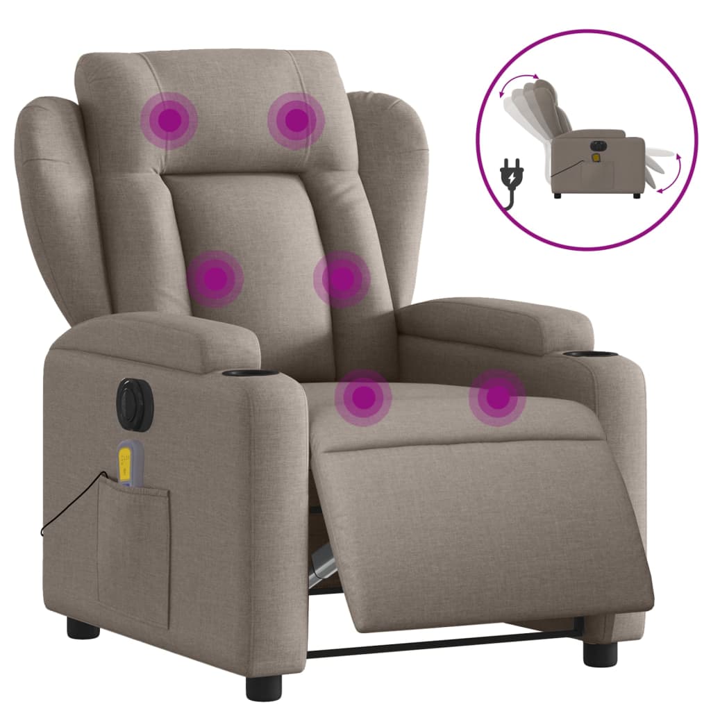 Fotoliu electric de masaj rabatabil, gri taupe, textil