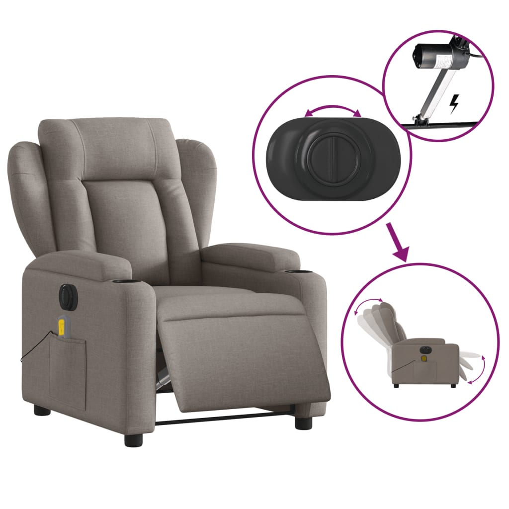 Fotoliu electric de masaj rabatabil, gri taupe, textil