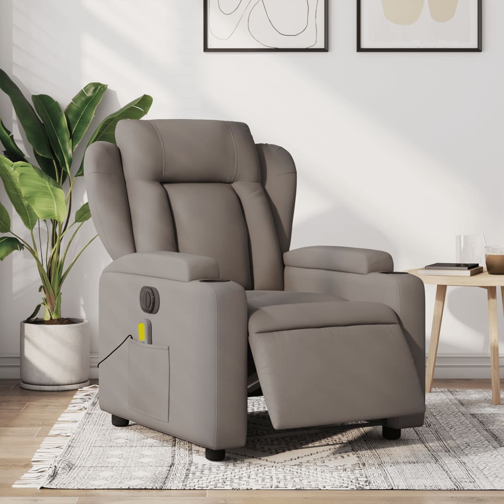 Fotoliu electric de masaj rabatabil, gri taupe, textil