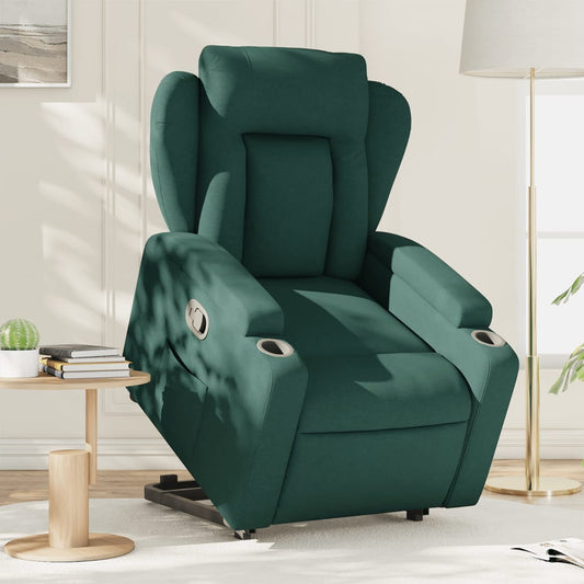 Fotoliu rabatabil ridicare pe verticală, verde închis, textil