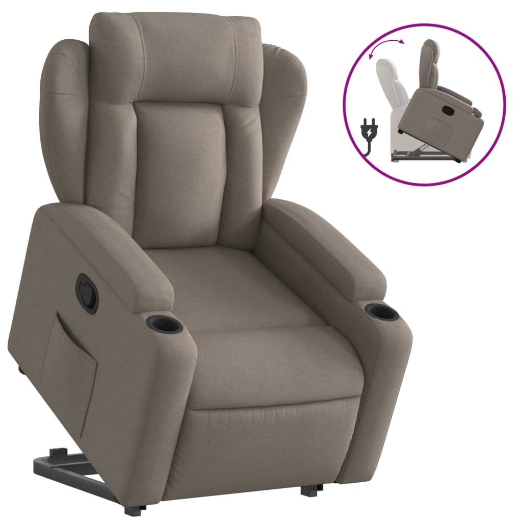 Fotoliu rabatabil cu ridicare pe verticală, gri taupe, textil