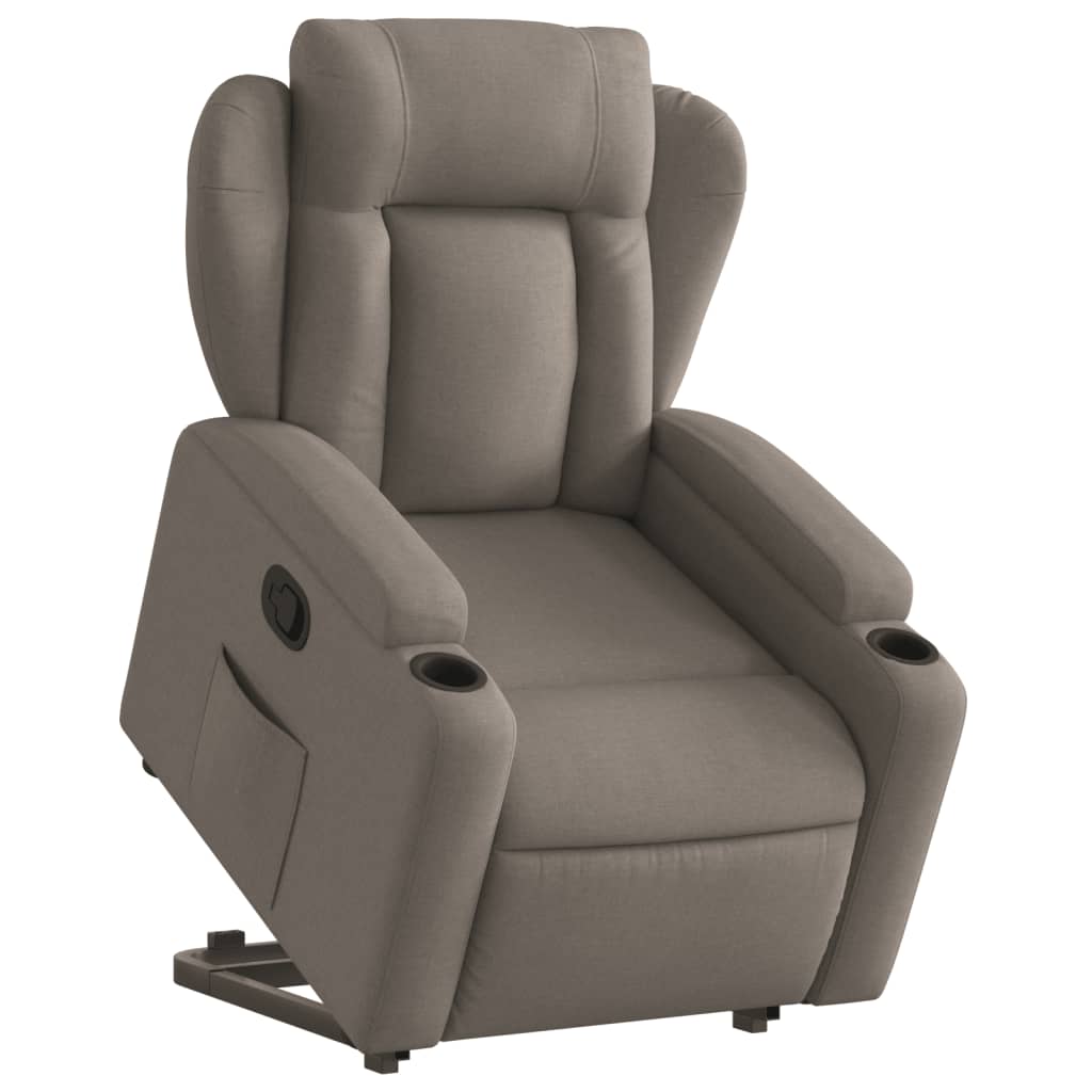 Fotoliu rabatabil cu ridicare pe verticală, gri taupe, textil