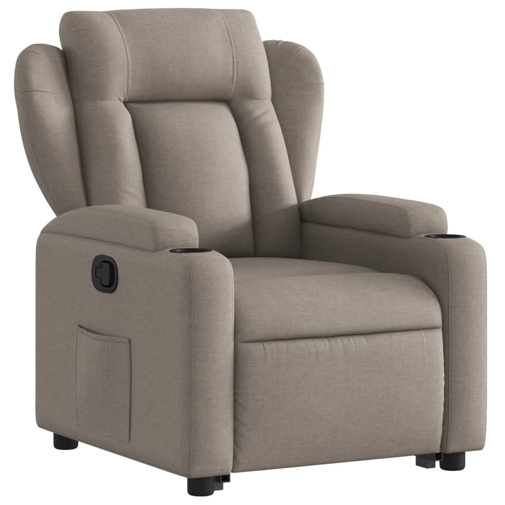 Fotoliu rabatabil cu ridicare pe verticală, gri taupe, textil