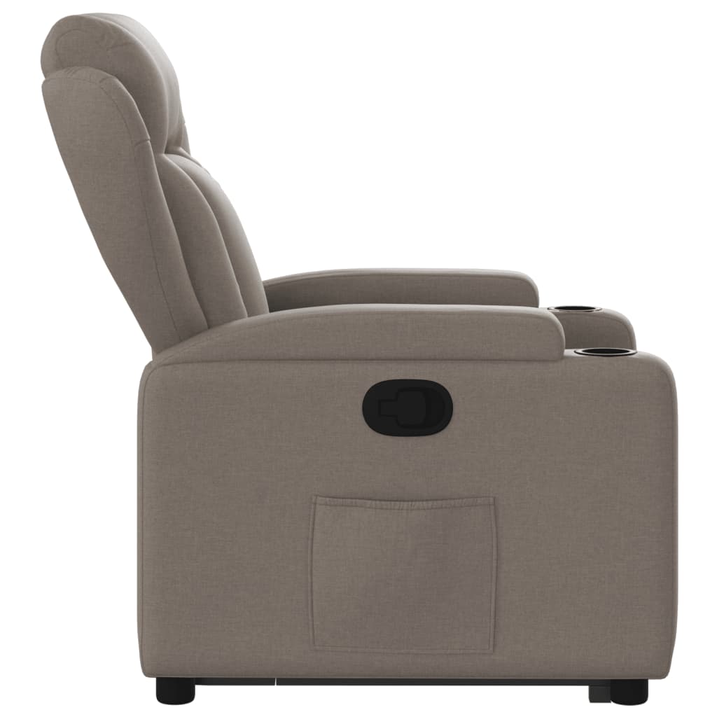 Fotoliu rabatabil cu ridicare pe verticală, gri taupe, textil