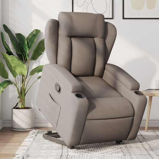 Fotoliu rabatabil cu ridicare pe verticală, gri taupe, textil