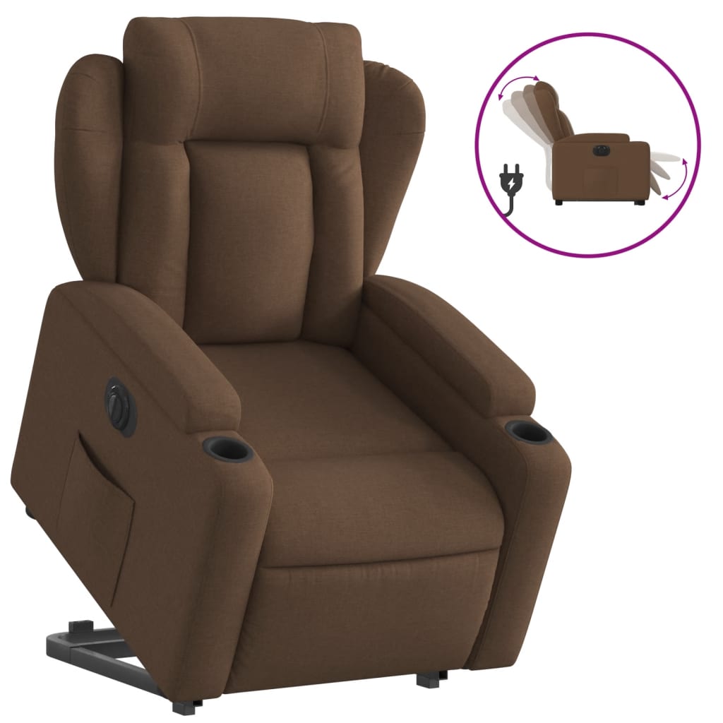 Fotoliu electric rabatabil cu ridicare, maro, textil