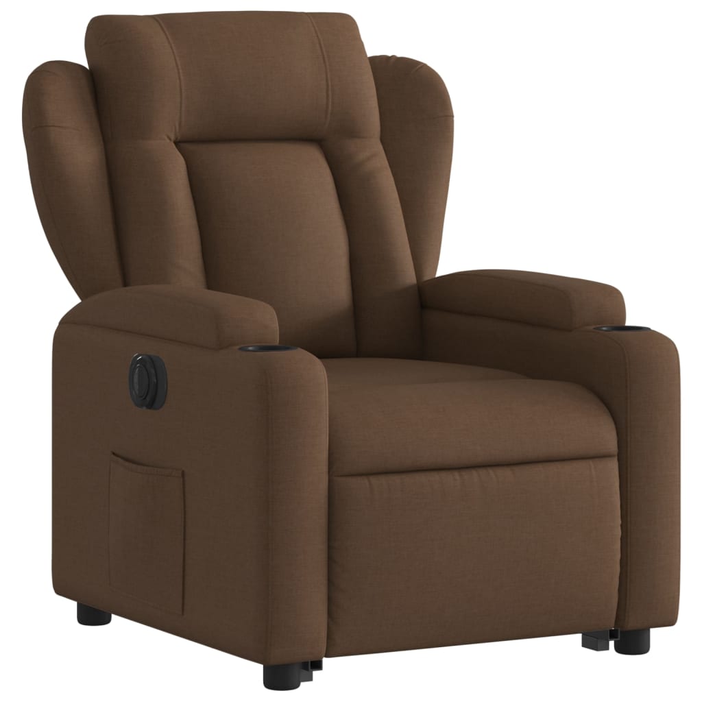 Fotoliu electric rabatabil cu ridicare, maro, textil