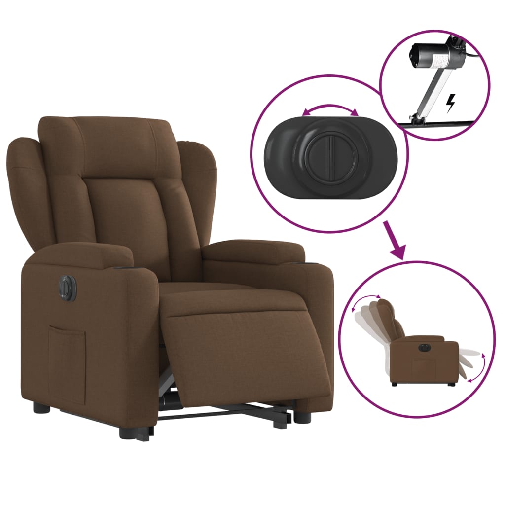 Fotoliu electric rabatabil cu ridicare, maro, textil