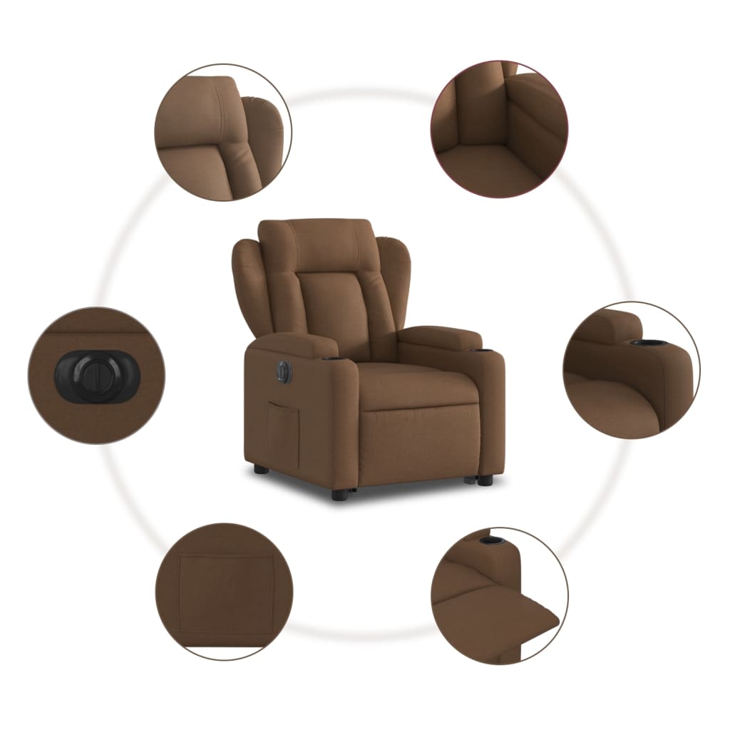 Fotoliu electric rabatabil cu ridicare, maro, textil