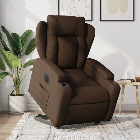 Fotoliu electric rabatabil cu ridicare, maro, textil
