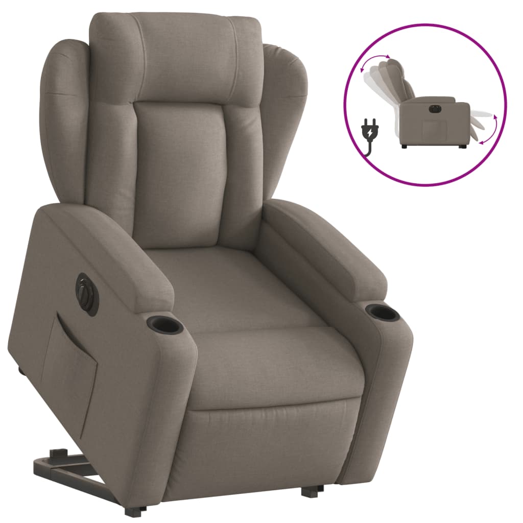 Fotoliu electric rabatabil cu ridicare, gri taupe, textil