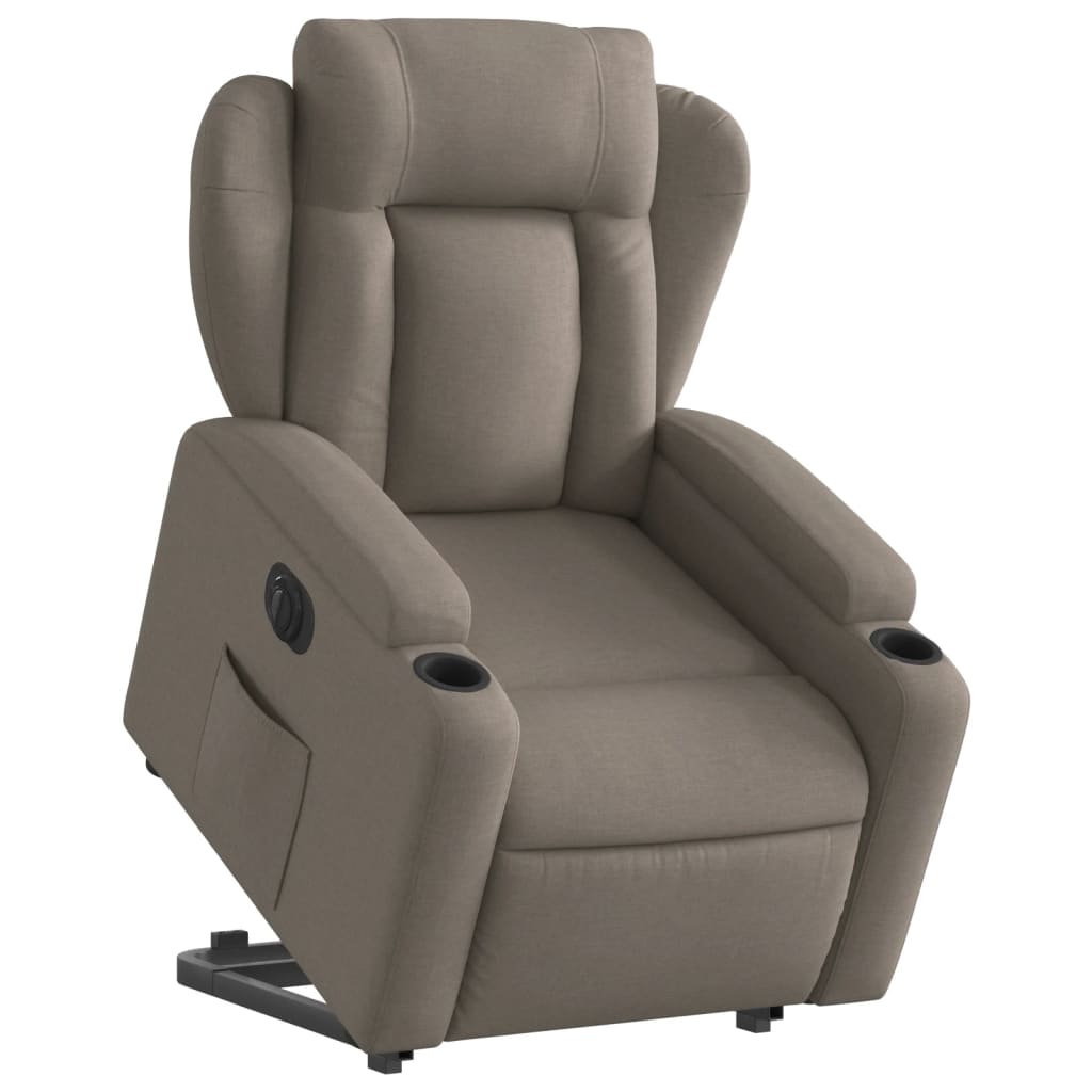 Fotoliu electric rabatabil cu ridicare, gri taupe, textil