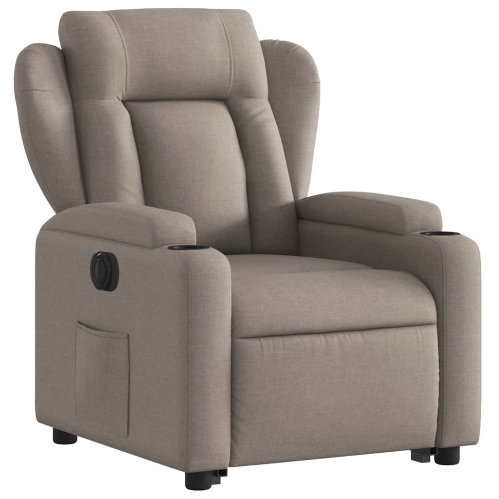 Fotoliu electric rabatabil cu ridicare, gri taupe, textil