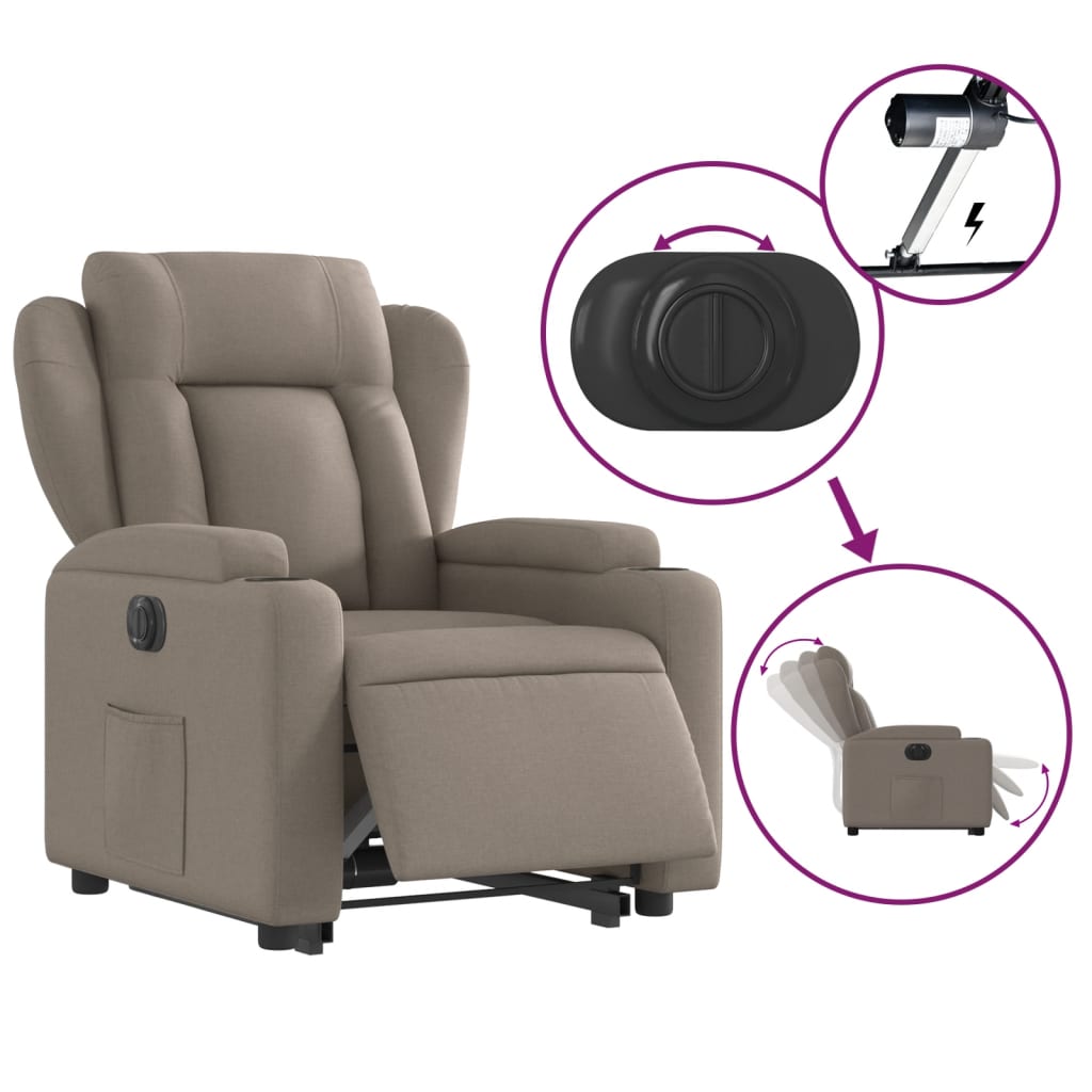 Fotoliu electric rabatabil cu ridicare, gri taupe, textil