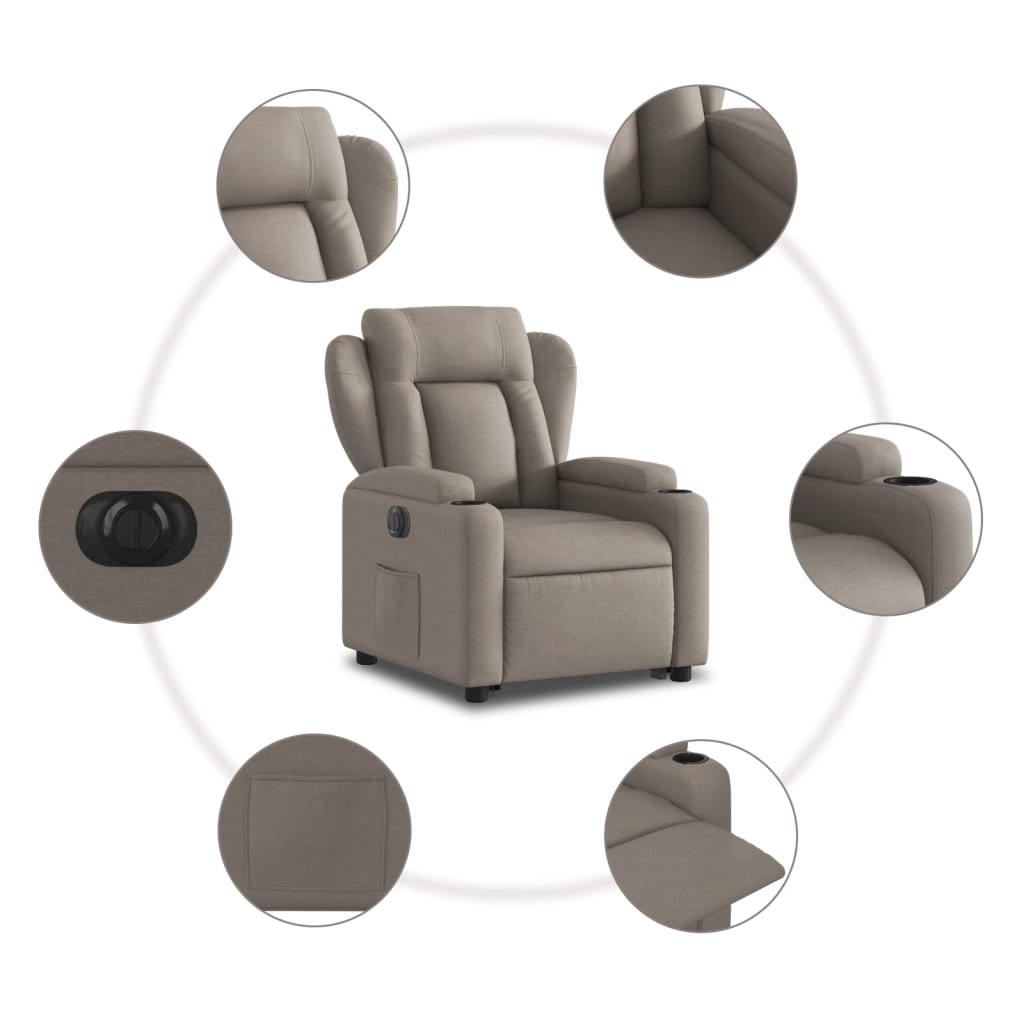 Fotoliu electric rabatabil cu ridicare, gri taupe, textil