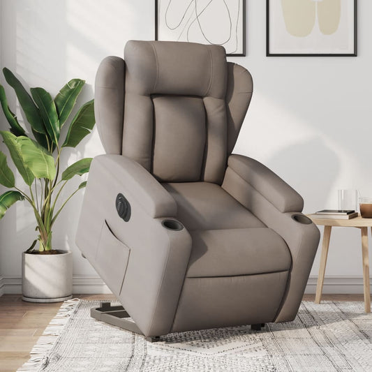 Fotoliu electric rabatabil cu ridicare, gri taupe, textil