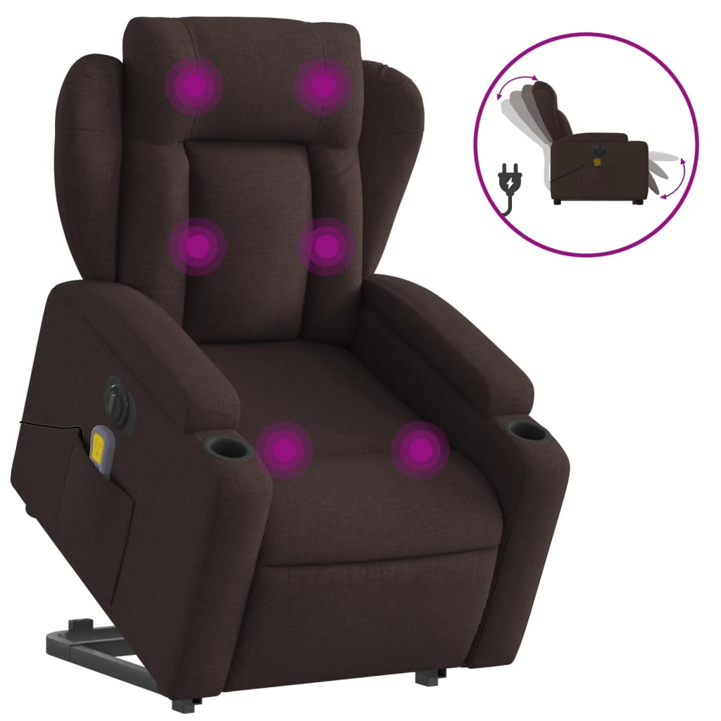 Fotoliu electric masaj rabatabil cu ridicare maro închis textil