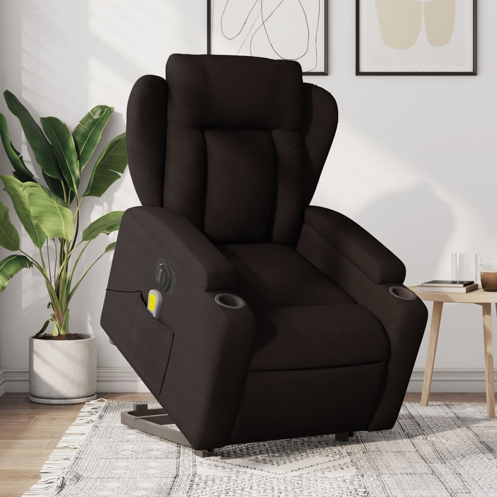 Fotoliu electric masaj rabatabil cu ridicare maro închis textil