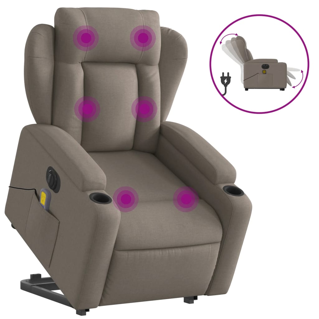 Fotoliu electric masaj rabatabil cu ridicare, gri taupe, textil