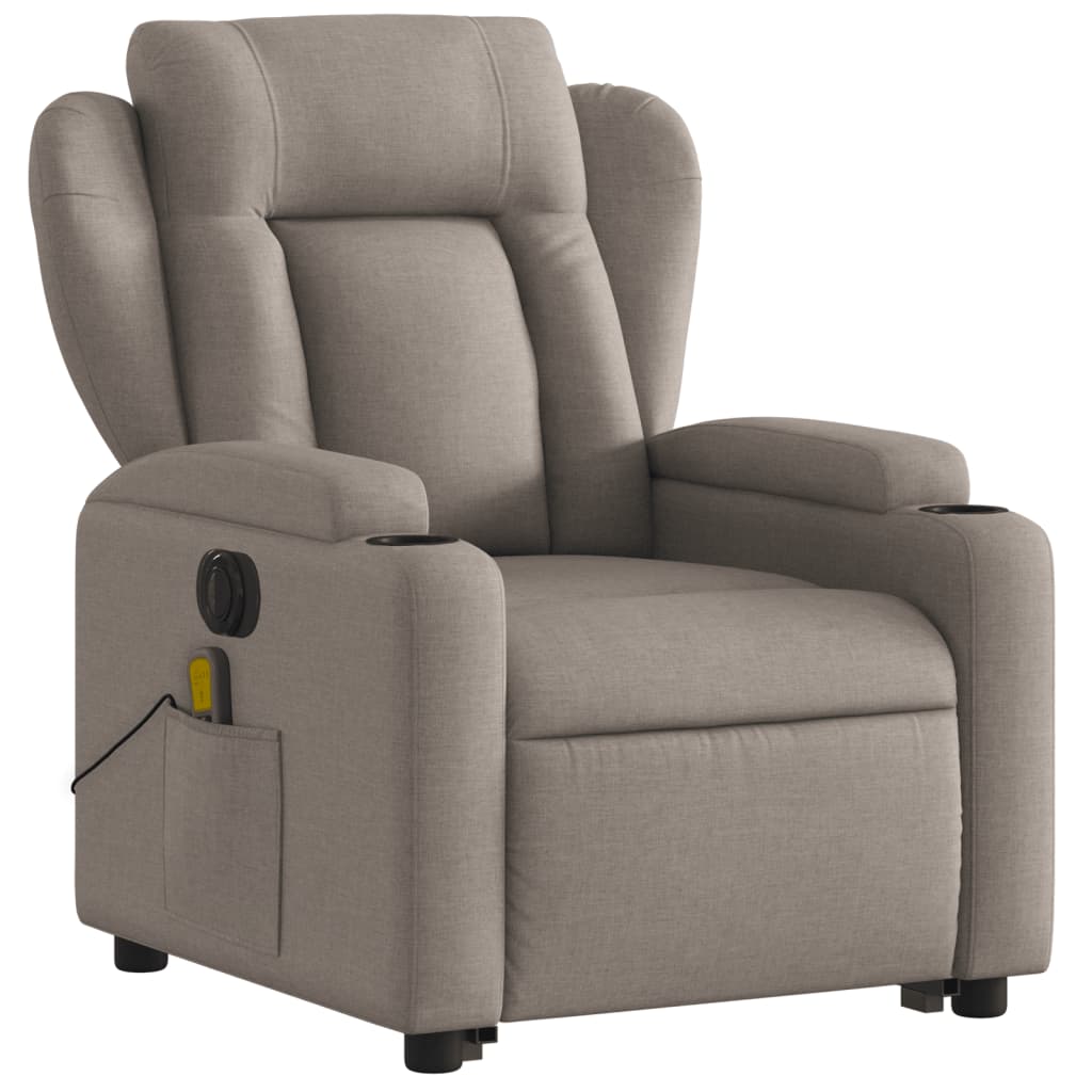 Fotoliu electric masaj rabatabil cu ridicare, gri taupe, textil