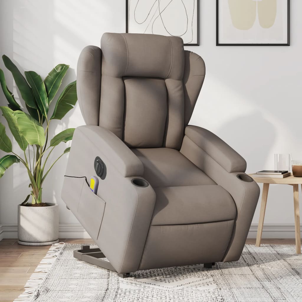 Fotoliu electric masaj rabatabil cu ridicare, gri taupe, textil