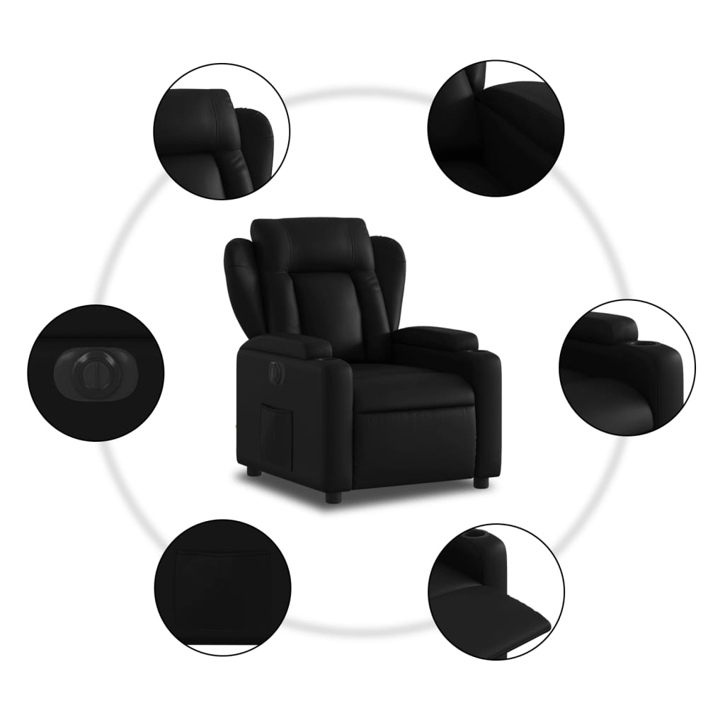 Fotoliu rabatabil electric, negru, piele ecologică