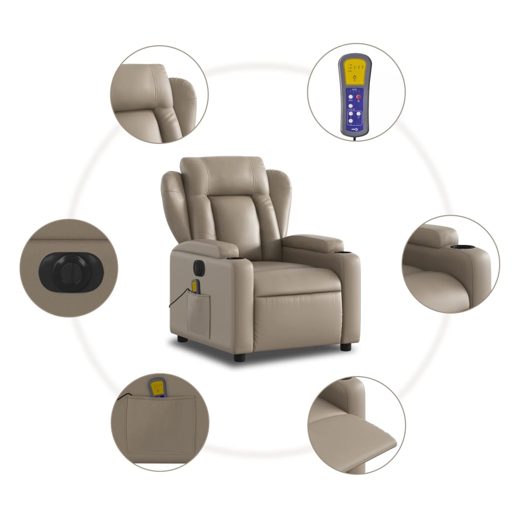 Fotoliu electric masaj rabatabil, cappuccino, piele ecologică
