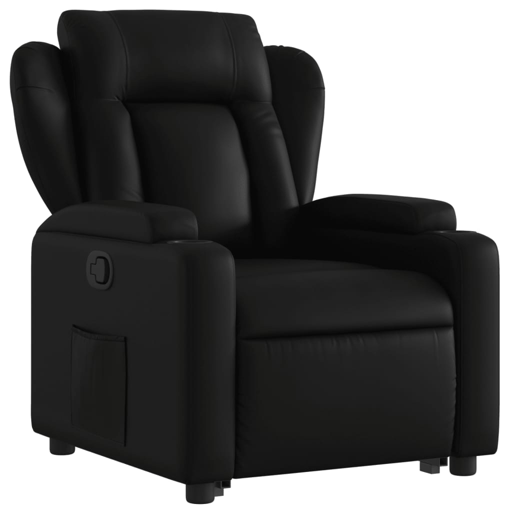 Fotoliu rabatabil cu ridicare, negru, piele ecologică