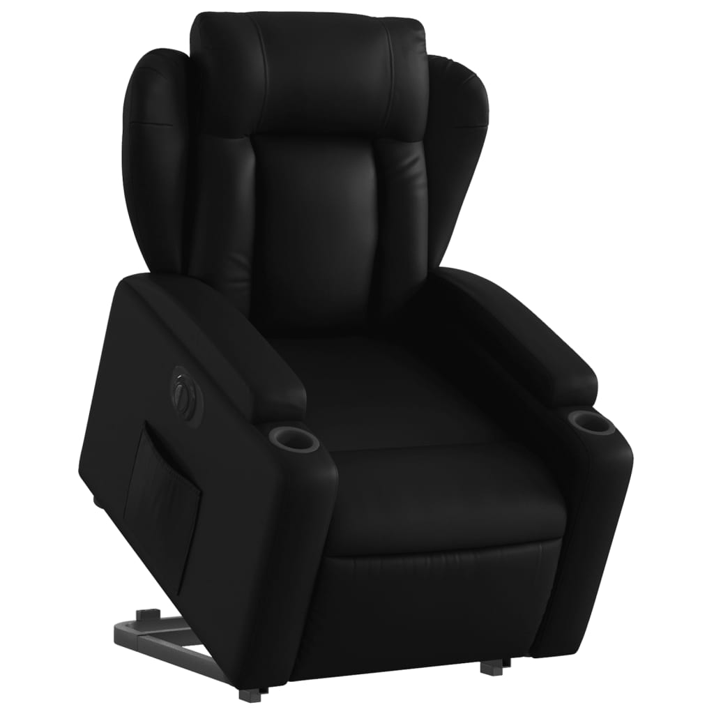 Fotoliu rabatabil electric cu ridicare, negru, piele ecologică