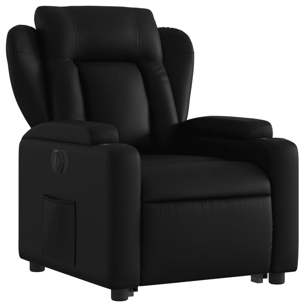 Fotoliu rabatabil electric cu ridicare, negru, piele ecologică