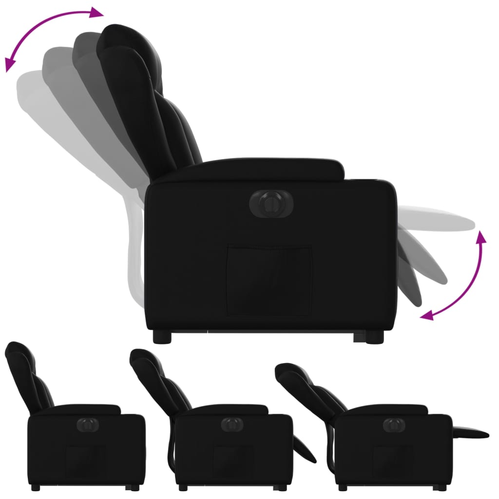 Fotoliu rabatabil electric cu ridicare, negru, piele ecologică