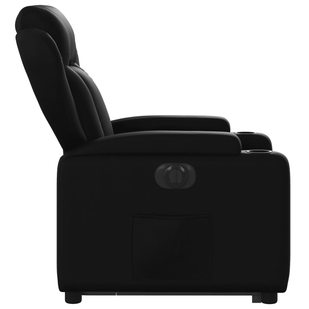 Fotoliu rabatabil electric cu ridicare, negru, piele ecologică