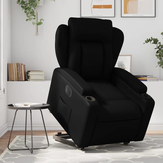 Fotoliu rabatabil electric cu ridicare, negru, piele ecologică