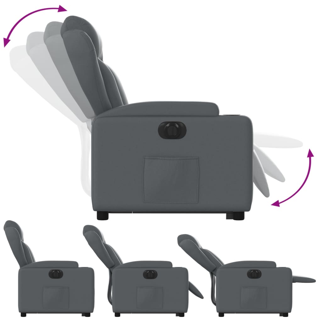 Fotoliu rabatabil electric cu ridicare, gri, piele ecologică