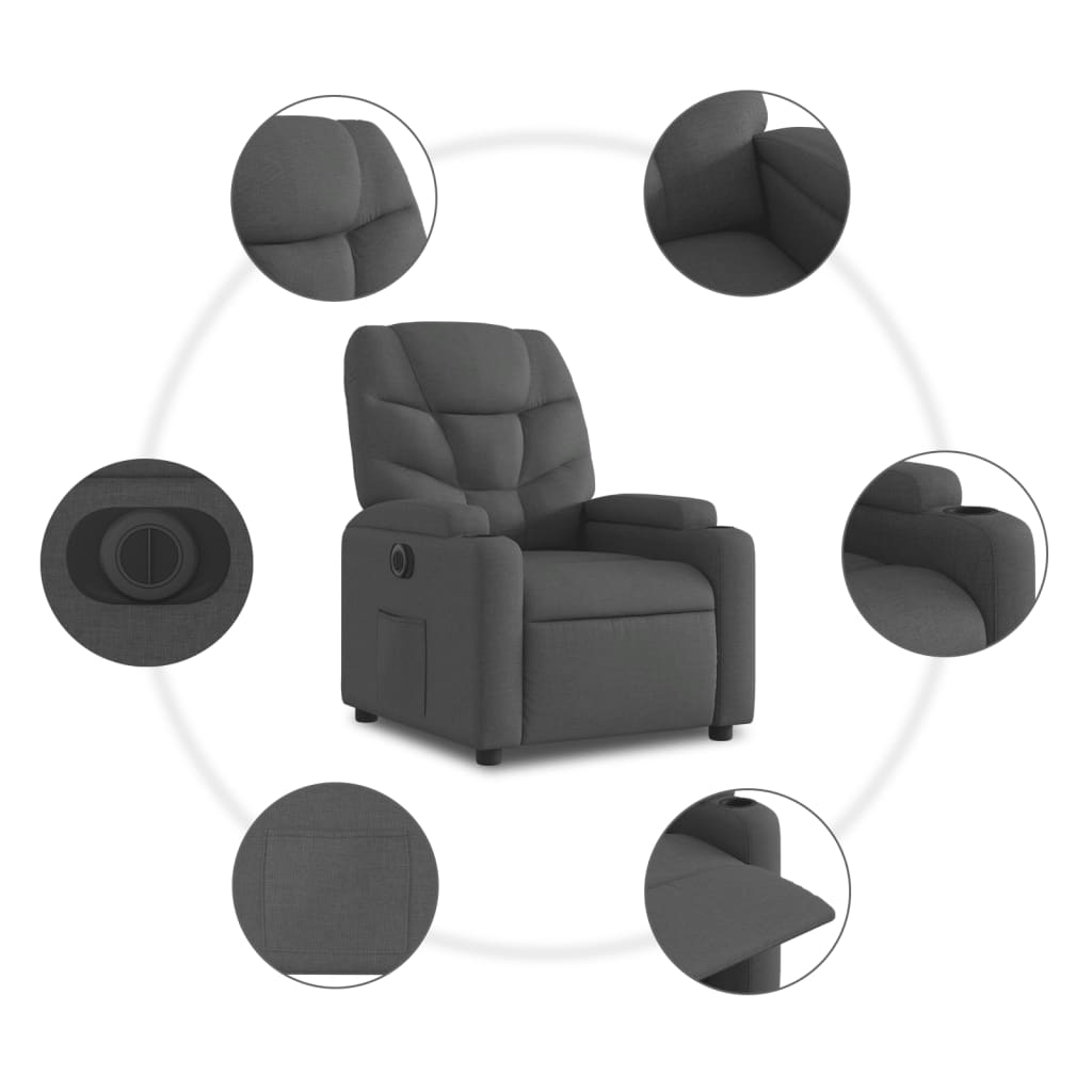 Fotoliu rabatabil electric, gri închis, material textil
