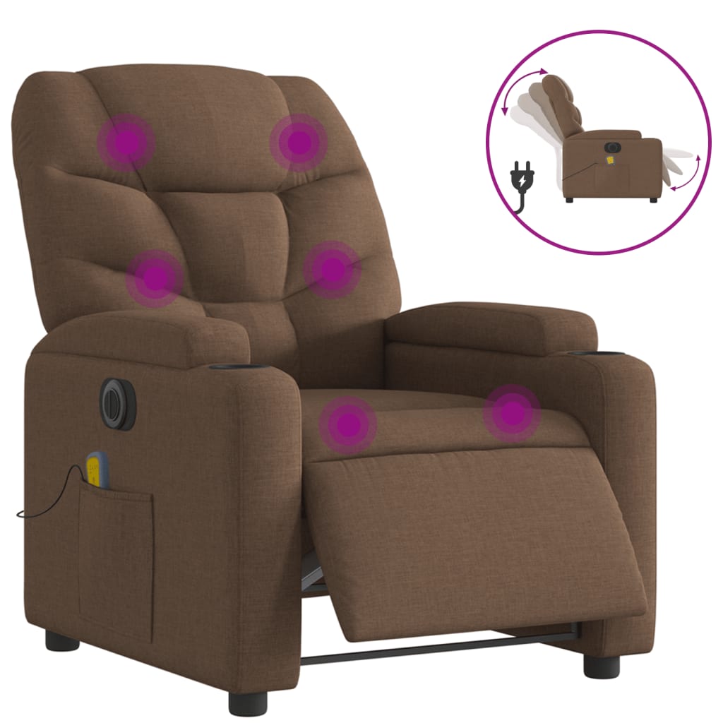 Fotoliu electric de masaj rabatabil, maro, textil