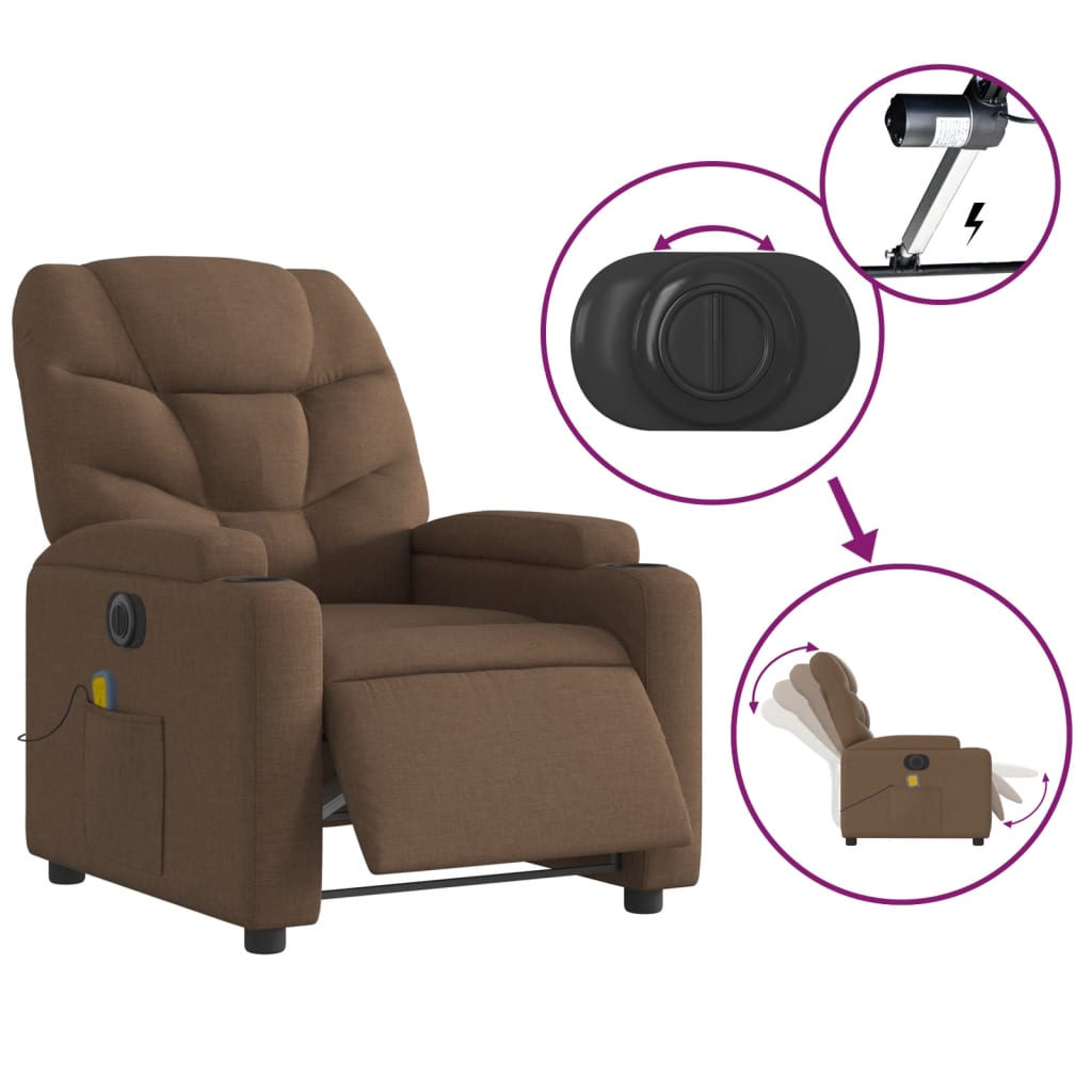 Fotoliu electric de masaj rabatabil, maro, textil
