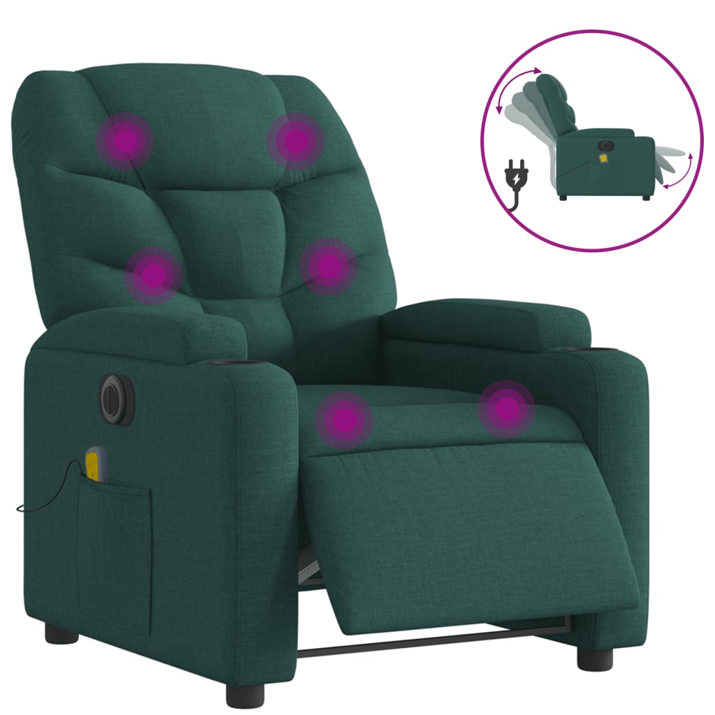 Fotoliu electric de masaj rabatabil, verde închis, textil