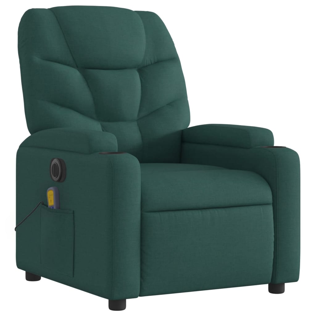 Fotoliu electric de masaj rabatabil, verde închis, textil