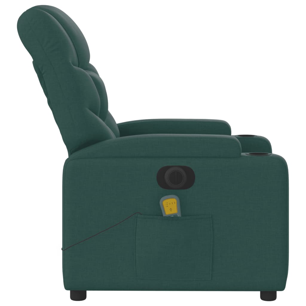 Fotoliu electric de masaj rabatabil, verde închis, textil