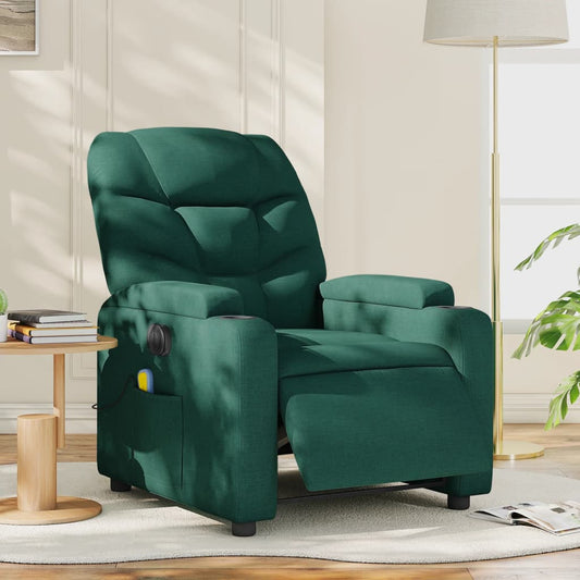 Fotoliu electric de masaj rabatabil, verde închis, textil