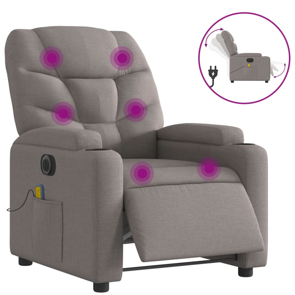 Fotoliu electric de masaj rabatabil, gri taupe, textil