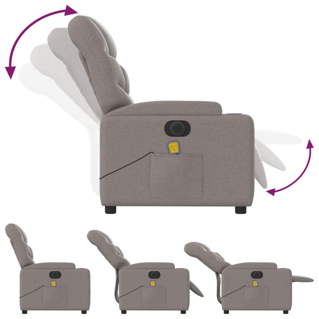 Fotoliu electric de masaj rabatabil, gri taupe, textil