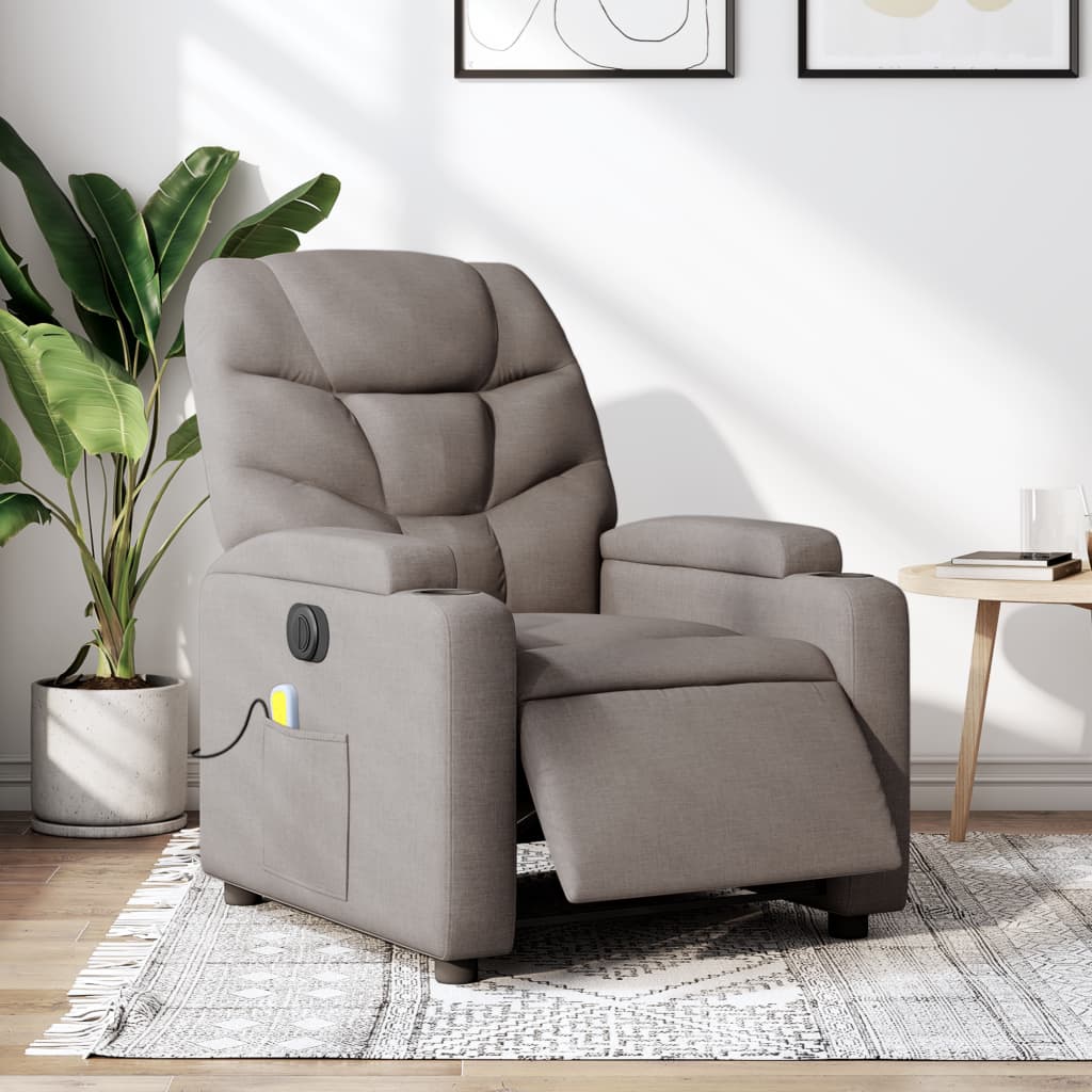 Fotoliu electric de masaj rabatabil, gri taupe, textil