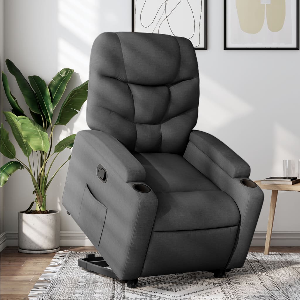 Fotoliu rabatabil cu ridicare pe verticală, gri închis, textil