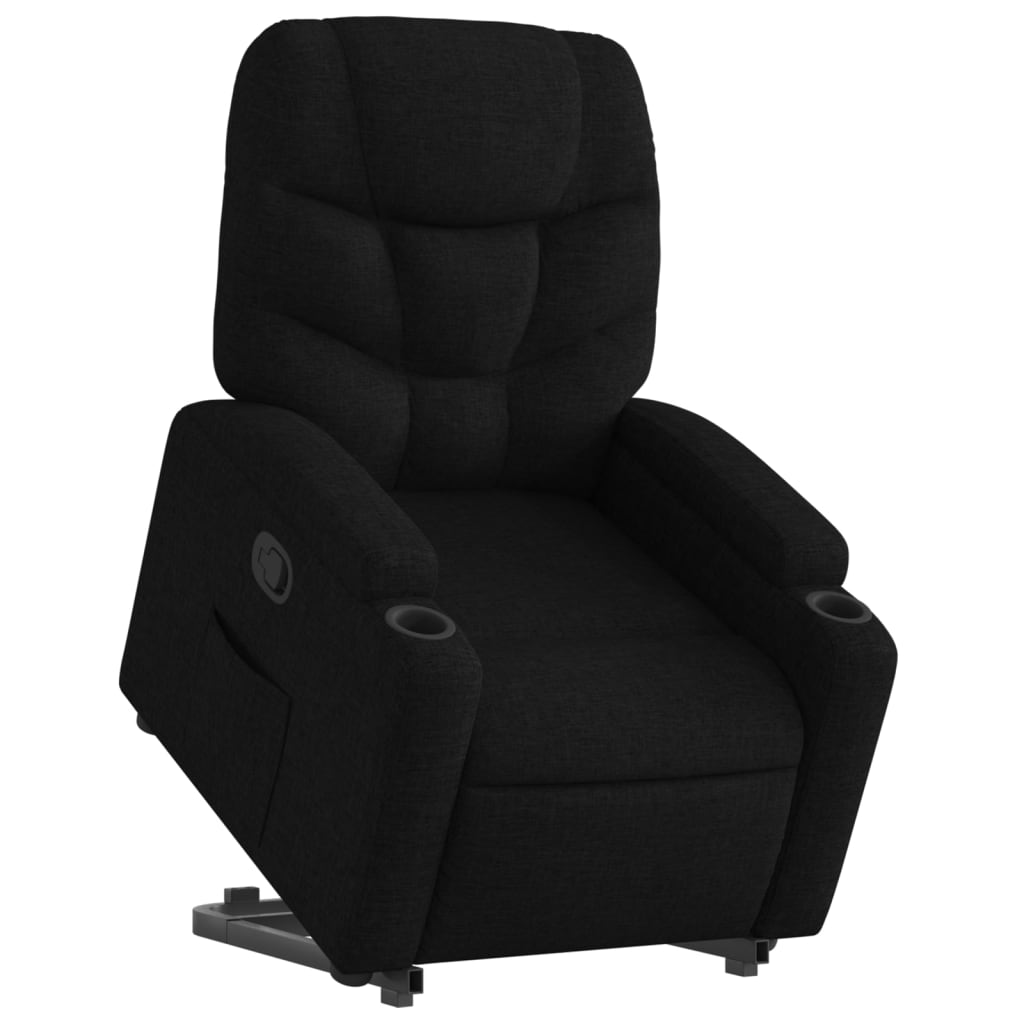 Fotoliu rabatabil cu ridicare pe verticală, negru, textil