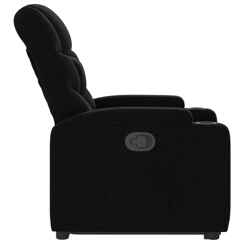 Fotoliu rabatabil cu ridicare pe verticală, negru, textil
