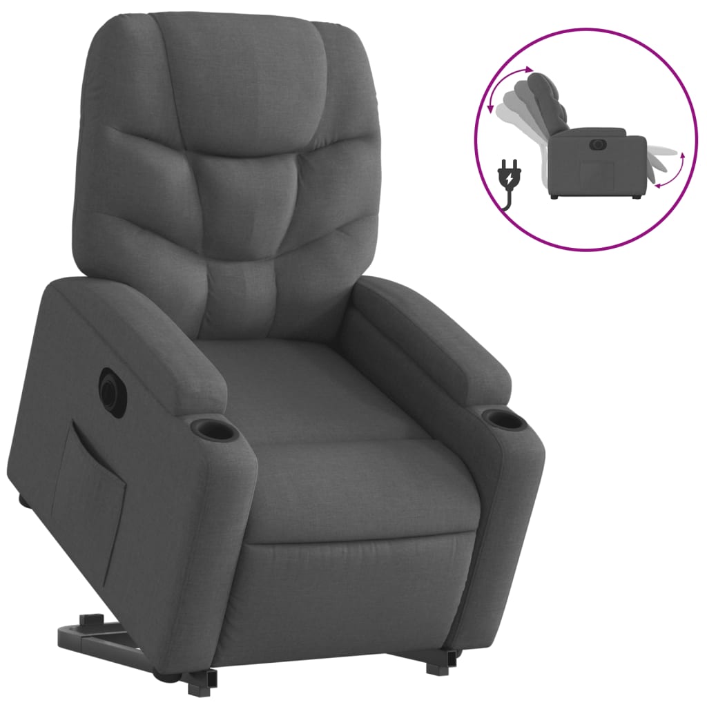 Fotoliu electric rabatabil cu ridicare, gri închis, textil