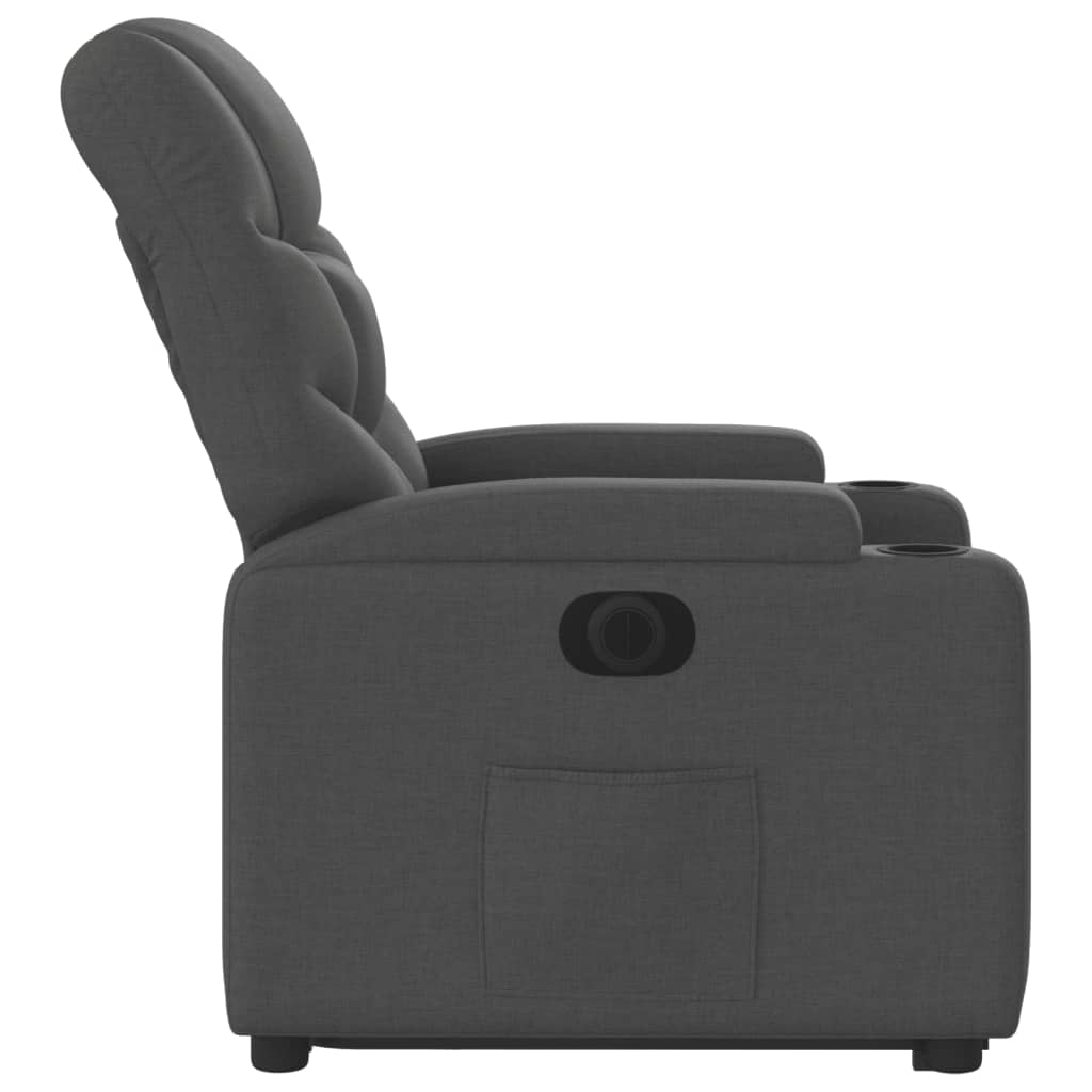 Fotoliu electric rabatabil cu ridicare, gri închis, textil